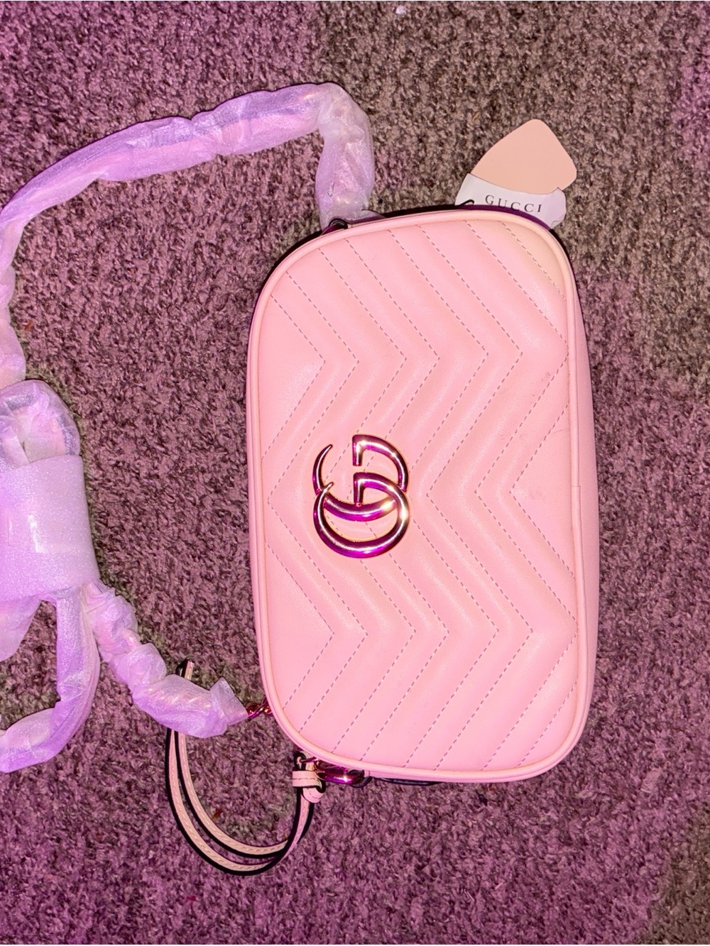 Gucci Pink Chevron Quilted GG Crossbody Camera Bag